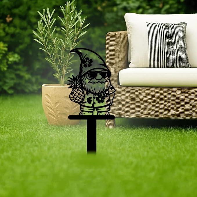 Magilab Personalized Iron Yard Stake - Christmas Cute Gnome Dwarves Decor, 8-Inch Black Metal Garden Sign for Outdoor (Style I)