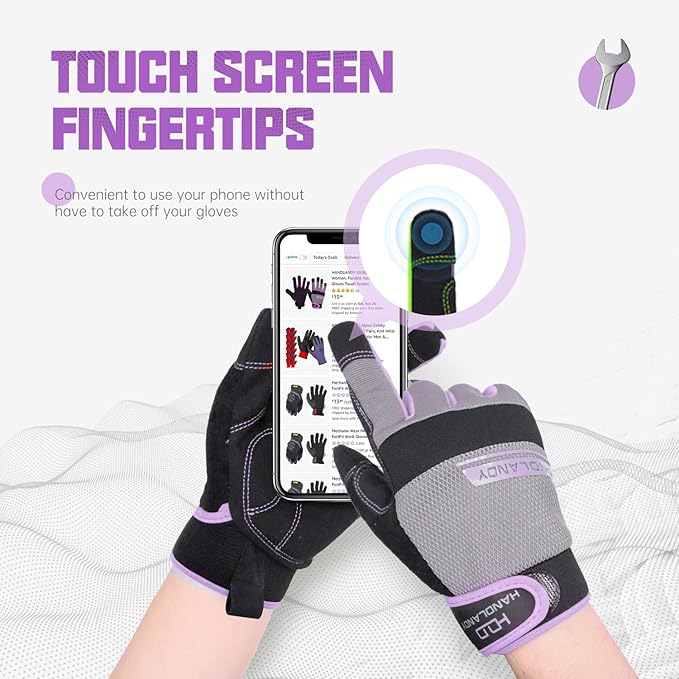 HANDLANDY Work Gloves for Women, Breathable Leather Gardening Glove for Yard Maintenance, Hand Protection with Touch Screen for Gardeners, Farmers