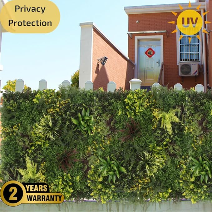ULAND Artificial Plant Wall Panels, 1pc 40"x40" Greenery Grass Wall Backdrop Decoration, Faux Ivy Leaves Outdoor Privacy Fence Covering (B082)