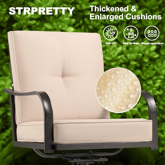 Patio Swivel Chairs Set of 4, Heavy Duty Outdoor Swivel Dining Chairs with Thickened Cushions, All Weather Metal Patio Chairs for Outside Garden Lawn Porch, Beige