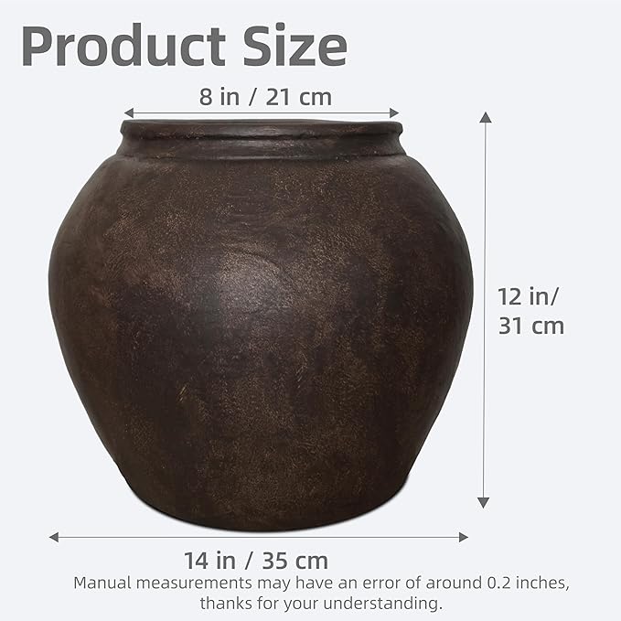 Haispring 12" H x 14" Dia Fiberstone Vintage Style Planter with Drainage Hole, Indoor/Outdoor Large Plant Pot for Home Patio Garden, Ideal for Artificial Tree/Plants
