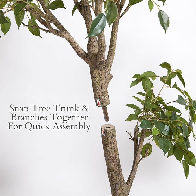 CG Hunter Faux Ficus Tree, Premium Artificial Indoor Plant Stands 6.5’ Tall, Lifelike-Leaves and Hand Painted Trunk Create Realistic Faux-Ficus Tree Appearance, Taupe Planter Pot Included