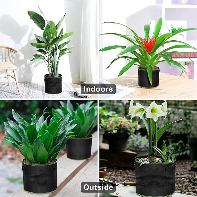 MEKOLIFE 15 Gallon Grow Bags, Garden Plant Bags with Handles, Thickened Nonwoven Fabric Aeration Planting Pots, Vegetable Gardening Fabric pots with Plant Tags & Seedling Bags(6Pack Potato Grow Bags)