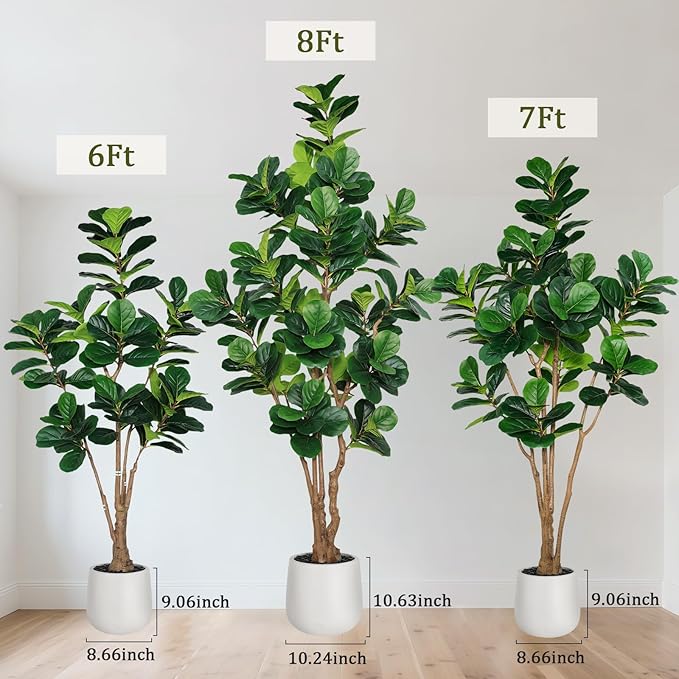 Artificial Fiddle Leaf Fig Tree with White Planter and Black Pebble, 6 FT Faux Ficus Lyrata with Thick Trunk and Emerald Leaves, Fake Ficus Tree for Hotel, Shop, Modern Home Indoor Decoration