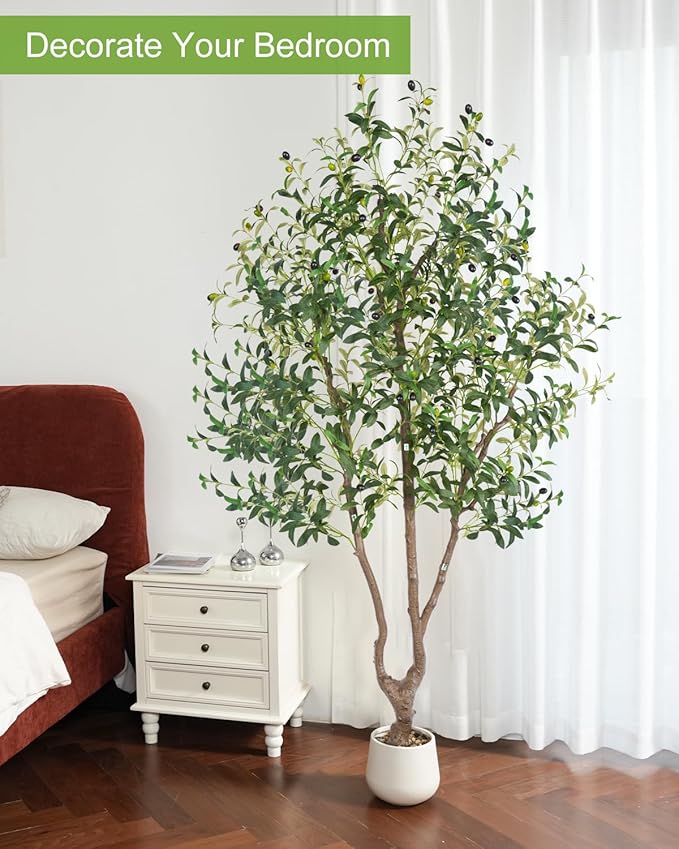 Sillaff Faux Plants Indoor, 6FT Fake Tree Large Artificial Tree Tall Faux Olive Tree with Pot, Nearly Natural Olive Branches and Fruits for Living Room Office Home Decor