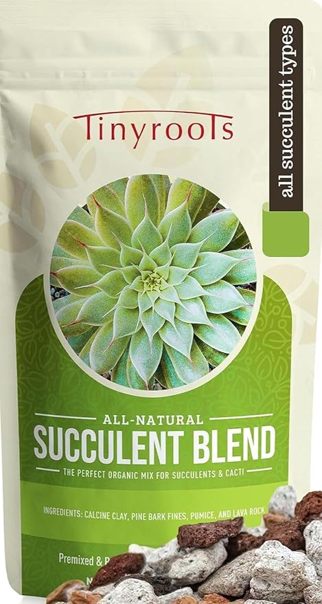Tinyroots Succulent and Cactus Soil Mix – Fast-Draining 2.25 Qt Indoor/Outdoor Blend with River Sand, Double-Sifted Bark & Calcined Clay, Root Rot Resistant, Greenhouse-Grade Quality