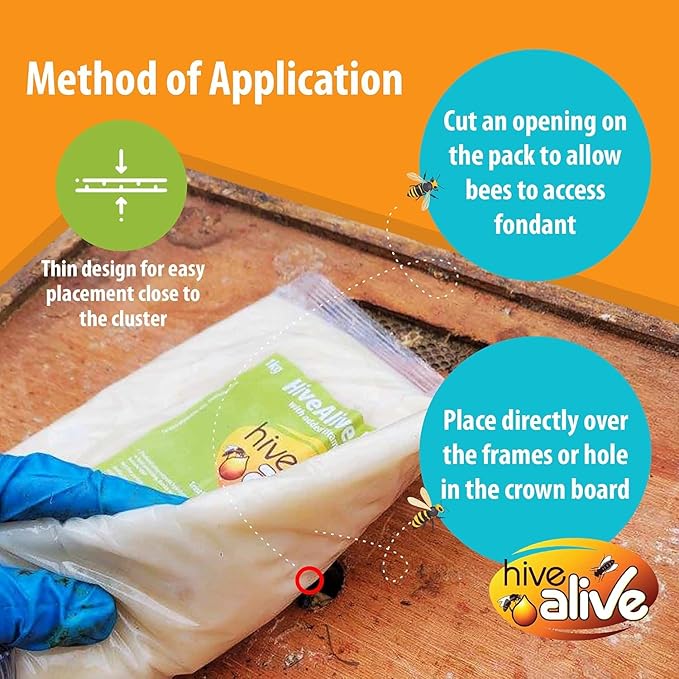 HIVE ALIVE Fondant Bee Food Supplement – Easy to Use Feed Enhancer Prevents Starvation During Overwintering – Only Fondant Proven to Increase Bee Gut Health and Boost Production -6Pack