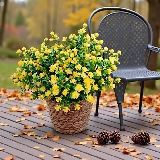 BCBLF Artificial Flowers for Outdoors, 12 Bundles UV Resistant Realistic Faux Plants for Outside Porch Planter, Spring Summer Home Garden Decoration, Yellow