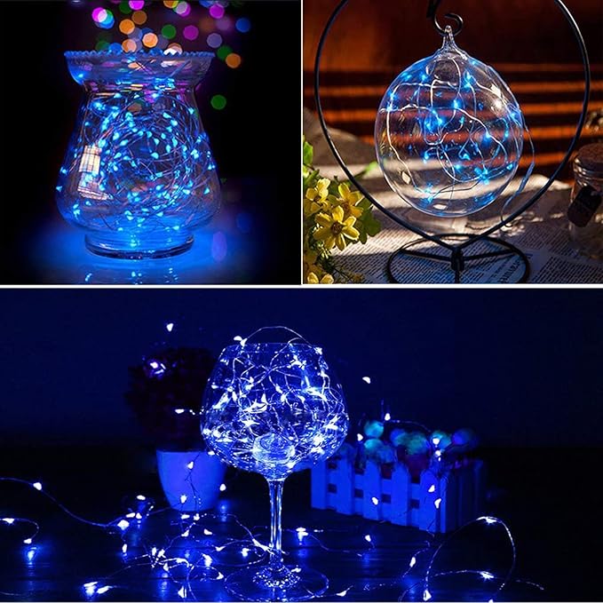 RUICHEN Silver Wire 33 Ft 100 LED USB Fairy String Lights with On/Off Switch (Blue)