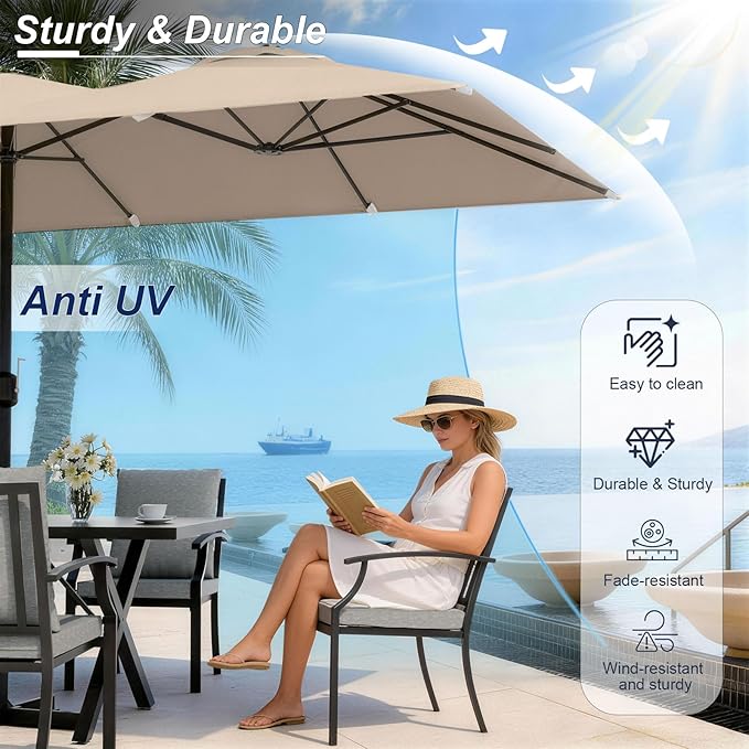 10-Piece Patio Dining Set,Metal Outdoor Furniture Set Includes 13.6FT Sand Umbrella,Hole Cut-Out 78.7" x 35.4" Table and 8 Metal Backrest Chairs for Backyard,Garden,Grey