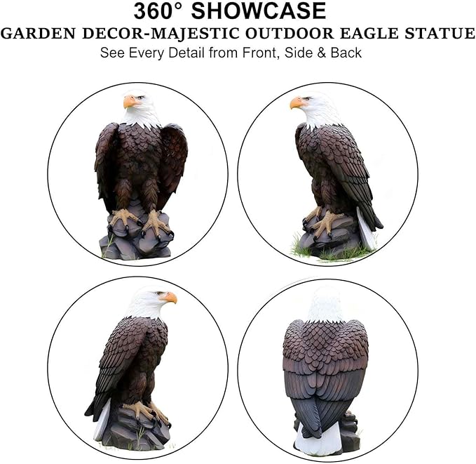 24.5 Inch 9.6 lb American Eagle Statue,Large Resin Bald Eagle for Outdoor Garden, Yard Art, Lawn, Patio or Indoor Home & Office Decor, for Men, Veterans, Husband, Boyfriend