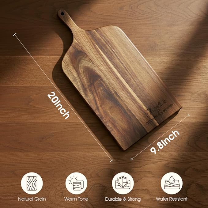 Acacia Wood Charcuterie Board with Handle, Large Cheese Serving & Entertaining Board, Premium Natural Grain Wooden Board for Appetizers, Snacks & Gift Giving