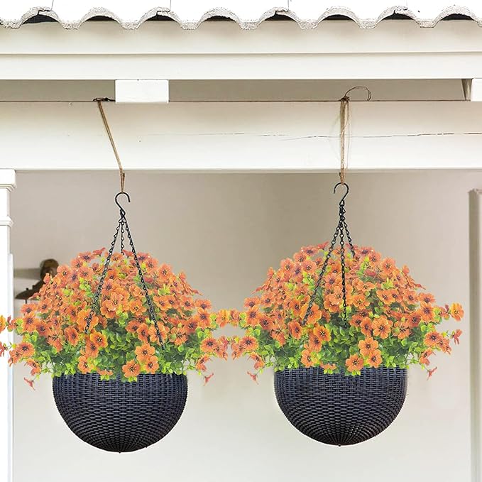 Grunyia 10 Bundles Artificial Flowers Outdoor UV Resistant Fake Flowers No Fade Faux Plants Garden Porch Window Box Decorating (Orange)