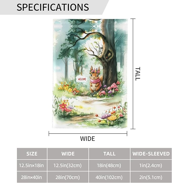 Squirrel And Tree Garden Flag 12x18 Inch Double Sided All-Weather Polyester Outdoor Flag For Patio Lawn Yard And Garden Welcome Decor