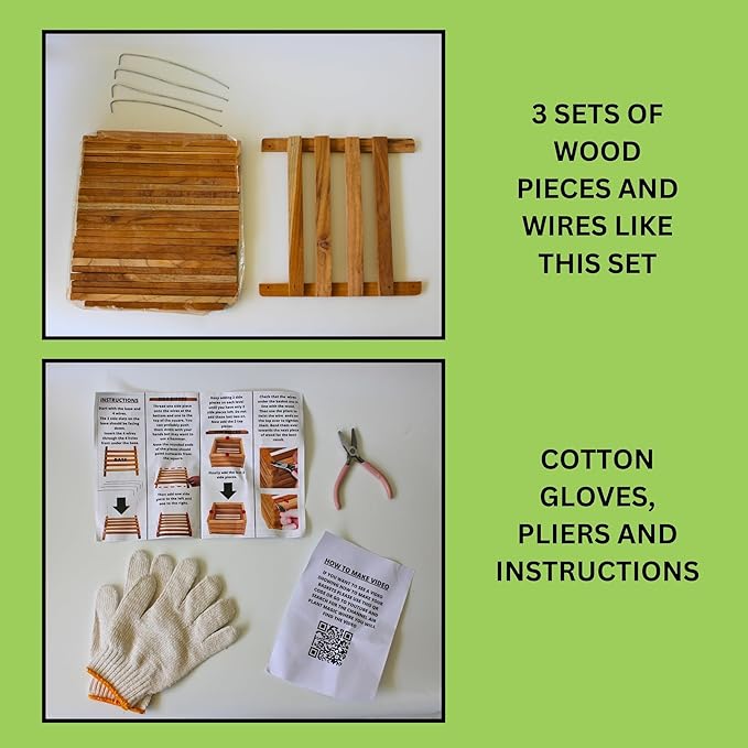 Orchid Basket Making Kit for 3 Strong 12 Inches Wide Hanging Orchid Baskets for Outdoors with Hangers, for Orchids, Staghorn Ferns, Handmade Rustic Wood Vanda Baskets, Staghorn Fern Mount