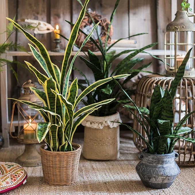 Bird Fiy Artificial Snake Plants 30" Faux Agave Fake Sansevieria Artificial Silk Plant for Home Garden Office Store Decoration 4 Pcs (Green)