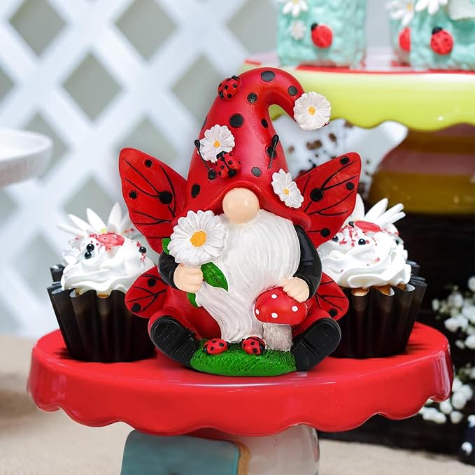 Ladybug Gnomes Spring Decorations - Resin Ladybug Figurines Spring Summer Garden Gnomes Decorations - Gnomes Gifts for Women