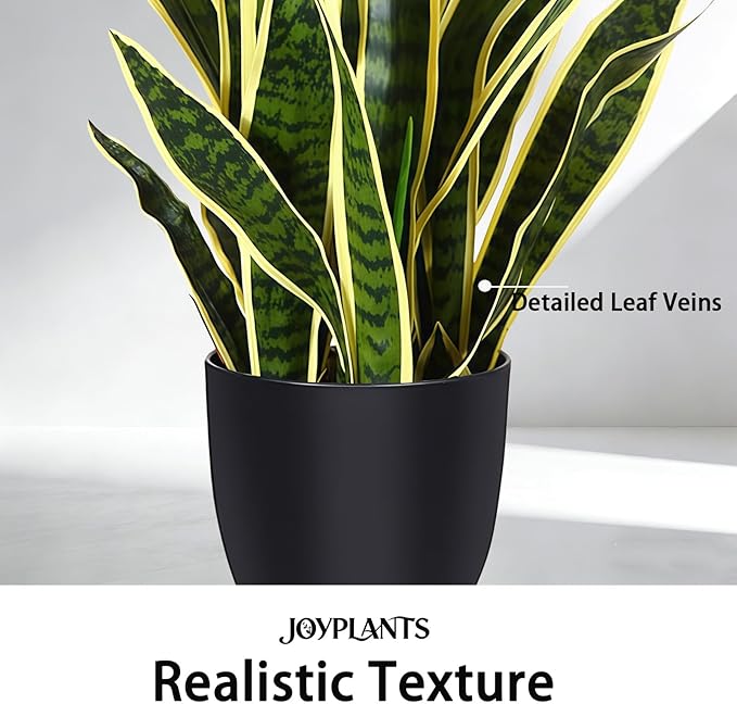 Fake Snake Plant, 27" Fake Potted Plants with Black Pot Realistic Artificial for Home Decor, Low Maintenance No Watering Needed Faux Plants for Desk Corner Office & Pet Areas(yellow-27in)