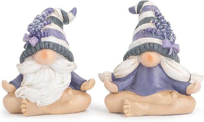 Hodao 2PCS Zen Lavender Meditation Gnomes Figurines Set- Yoga Themed Inspired Home Table & Shelf Decor for Relaxation & Serene Living Spaces Yoga Lavender Decor Retirement Gifts for Women (Grey)