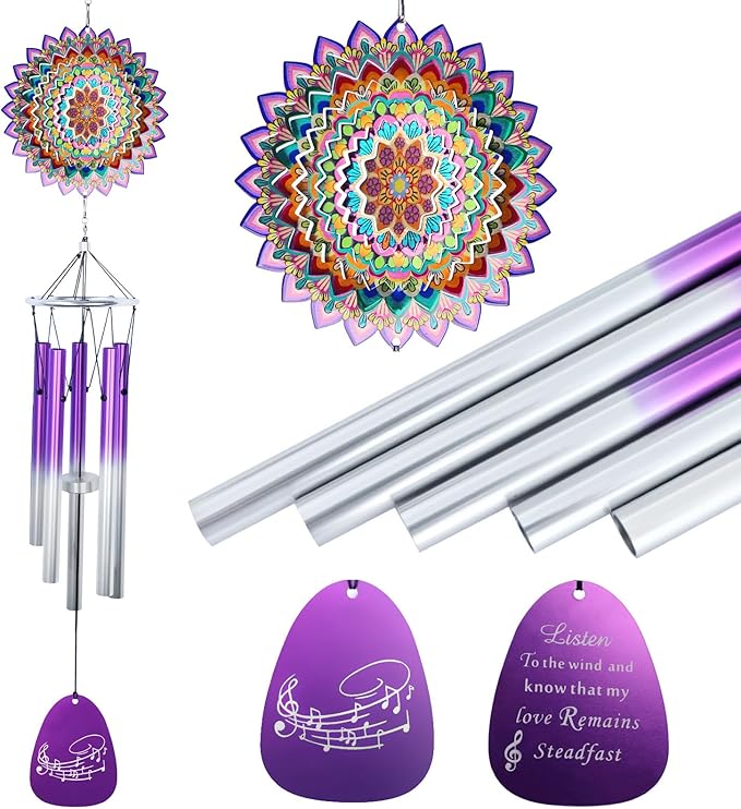 Aoedelyart Wind Chimes for Outside with Wind Spinner Mandala Lucky Clover,33" Memorial WindChimes Outdoor Hanging Decor for Zen Garden Patio,Best Gifts for Mom Women Wife Grandma,Christmas Ornaments