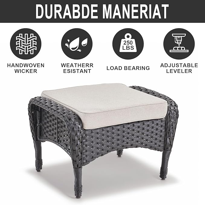 Belord Patio Rocking Chairs Furniture Set of 6, Outdoor Wicker Furniture Sets with Wicker Rocker, Small Patio Conversation Sets with Outdoor Couch Ottomans Black/Beige