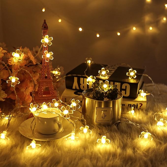 Indoor Decorative Flower String Lights , 33ft 100 LED Plug in Fairy Cherry Blossom Floral Lamp for Bedroom Window Wall Ceiling Tree Hanging, Christmas Thansgiving Easter Decorations (Warm White)