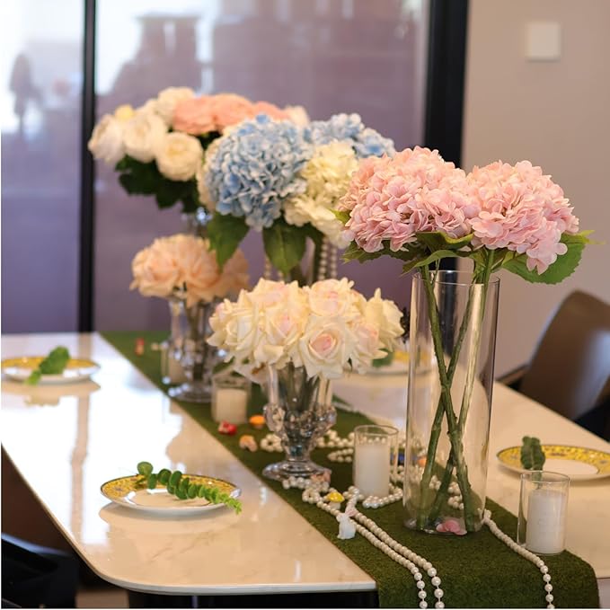 Pink Hydrangea Artificial Flowers - High-End 22.5cm Oversized Heads (4pcs) | Real-Touch Design | Perfect for Christmas, Weddings, Home Decor, Parties & Outdoor Use (Pink)