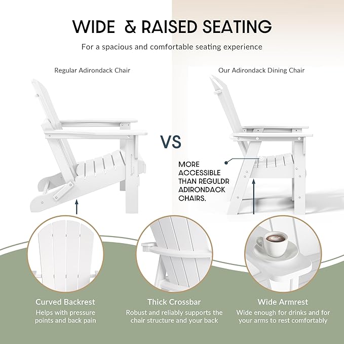 WestinTrends Malibu Malibu Outdoor Patio HDPE Plastic Adirondack Dining Chair White