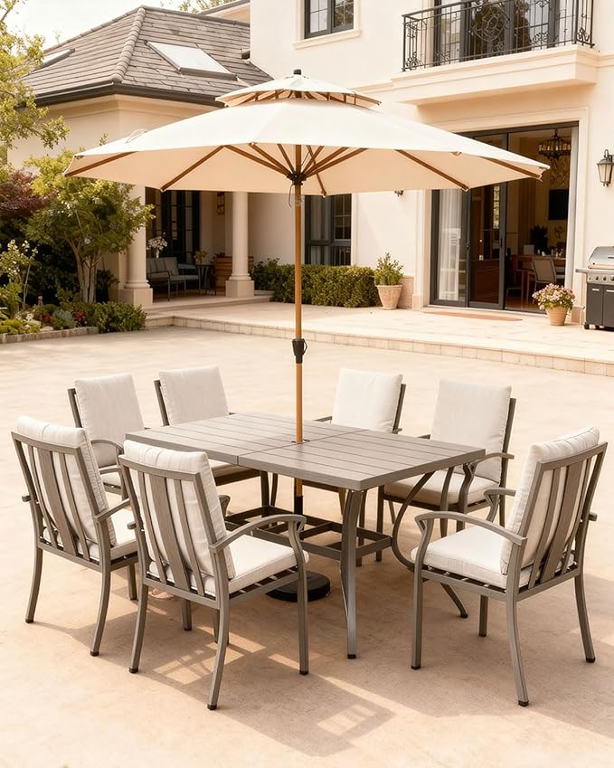 Patio Dining Chair Set of 6, Outdoor Dining Chairs with Thick Cushion, Sturdy Aluminum Outdoor Chairs for Table, Outdoor Dining Furniture Set for Deck, Garden, Backyard, Pool, Limed Oak