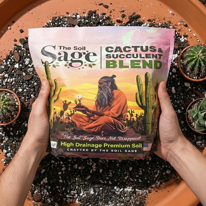 The Soil Sage Cactus & Succulent Potting Mix - 5 Dry Quarts Premium Gritty Fast Draining Soilless Potting Mix for Cactus, Succulents, Jade, Aloe Vera - Healthy Roots - Made in USA