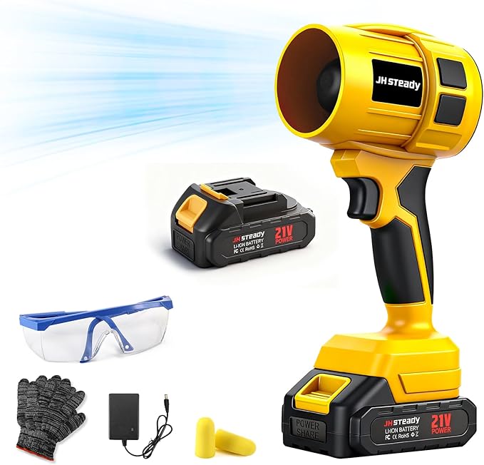 21V Cordless Handheld Leaf Blower - Variable Speed, 30000RPM Powerful Handheld Blower with Rechargeable Battery, Protective Gear for Home, Backyard, Driveway & Snow Removal