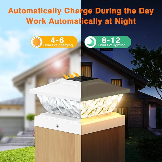 ENSLI Solar Post Cap Lights Outdoor, 2 Mode Bright Solar Post Lights Outdoor Waterproof Fence Post Cap Lights, Outdoor Post Lights Solar Powered Deck Light for 4x4 4.5x4.5 5x5 Posts, 2 Pack