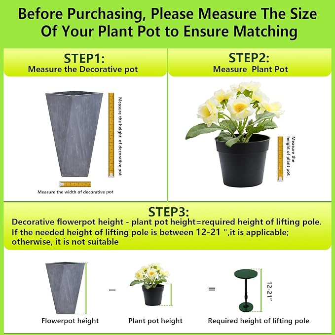 2 Pack Adjustable Height Plant Risers for Inside Pots, 12-21" Planter Inserts for Large Pots, Pot Fillers for Tall Square Round Taper Planters (6" 8" 10" Base or Top)