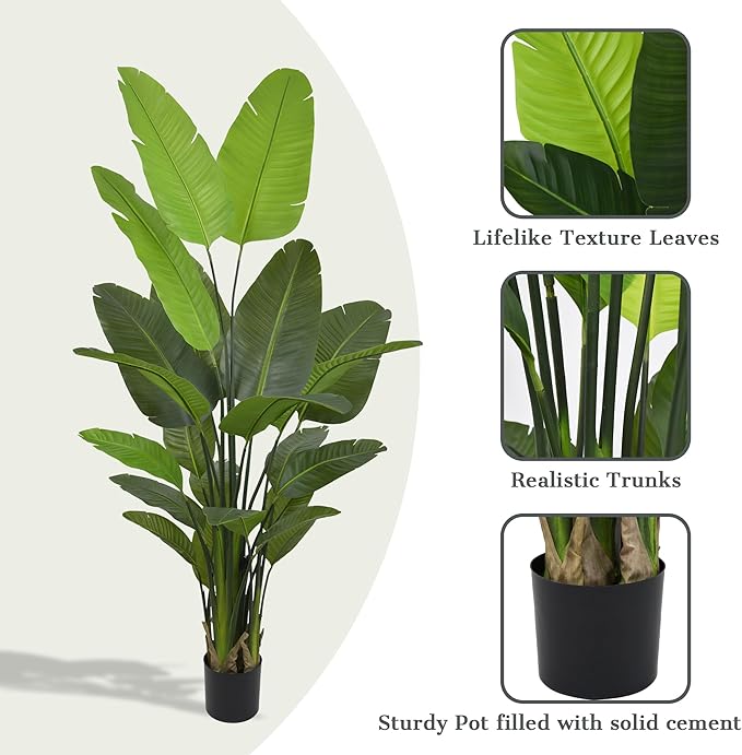 Bird of Paradise Plant Artificial 7ft - Tall Faux Plants Indoor with Realistic Trunks and 22 Vivid Leaves, 84 Inch Fake Tropical Floor Plants in Pot for Home Living Room Bedroom Office Indoor Decor