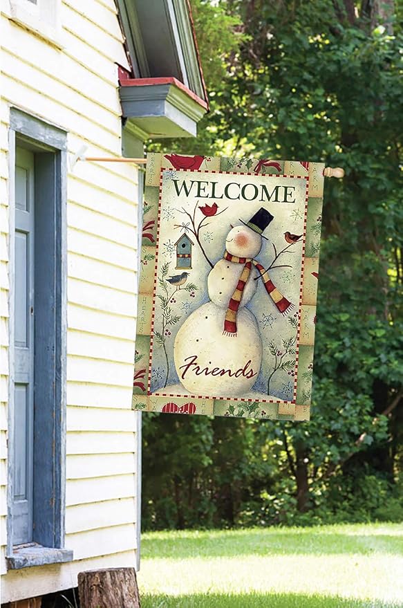 Morigins Welcome Friends Snowman and Cardinals Decorative Happy Winter House Flag 28x40 inch