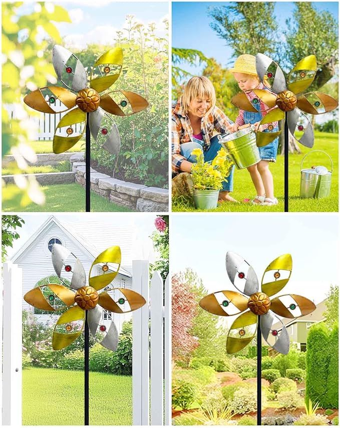 Gronhof Wind Spinners Outdoor Metal, 37" Tall × 10" Diameter Pinwheels for Yard and Garden Decor, Kinetic Wind Sculpture