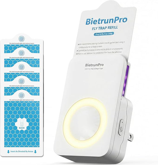 Fruit Fly Traps for House Indoor(1 Device+5 Refills) with Night Light, Quiet, 3 in 1 Plug-in Insect Gnat Traps Fruit Flying Traps, Easy Setup for Home & Kitchen, 7 * 24hrs Pest Control