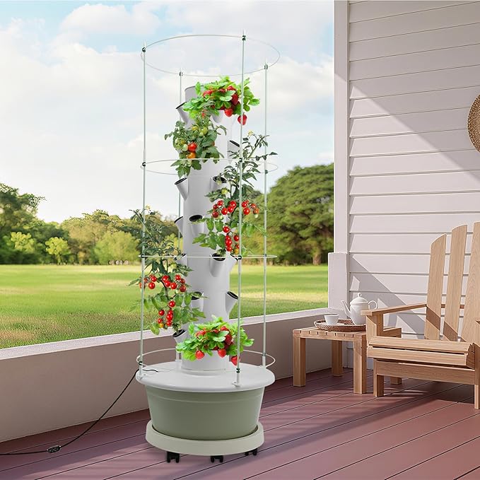 Hydroponics Growing System, 28-Plants Indoor Hydroponic Tower with Pump System, Timer, Climbing Trellis, Vertical Garden Planter with Wheels, Hydroponic Germination Kit for Gardening Lover