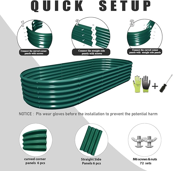 4 Pack 8x3x1.5FT Galvanized Raised Garden Bed Large Metal Planter Box Kit Elevated Raised Garden Planters for Outdoor Plants, Green