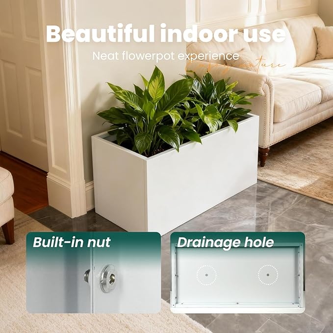 GZGNEEVL White Steel Rectangular Planter Metal Outdoor Indoor Planter Box 31.5" L x 16" W x 16" H Galvanized Steel Large Rectangle Planters Modern Commercial Residential for Trees Patio Yard Garden