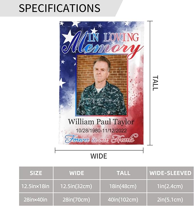 Custom Memorial Flag Personalized Garden Flag for Cemetery in Loving Memory with Photo Name Date Memory Garden Flags For Loss of Loved One Lawn Outdoor Double Sided Yard Flags (Memorial Funeral Flags 3, 12x18(in))