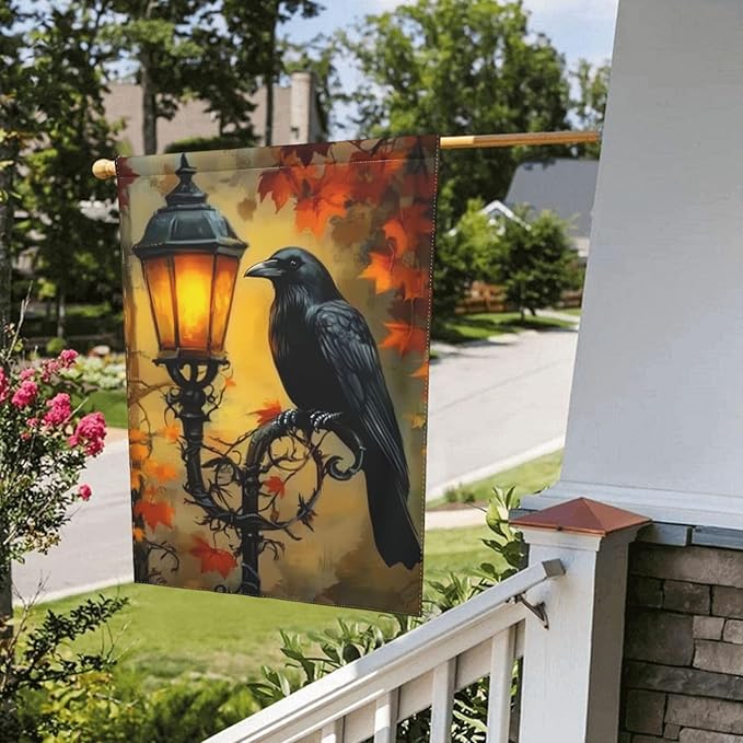 Crow Garden Flag Vertical Double Sided Outdoor Yard Flags 12.5x18 Inch Burlap Banners for House Lawn