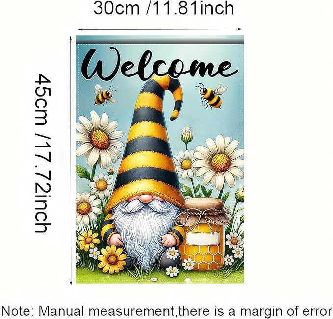 Welcome Spring Garden Flag Daisy Honey Garden Decoration 12x18 Double Sided Garden Outdoor House Spring Yard Flags for Outdoor Lawn and Patio Seasonal Farmhouse Flag