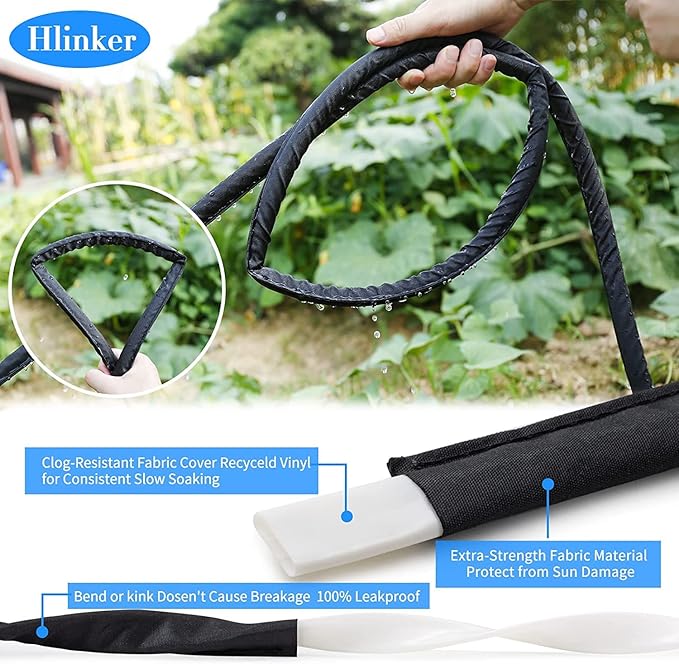2025 Flat Soaker Hose 15 ft with Stake for Garden, Linkable Drip Hose Diy Automates Garden Irrigation System Saving 81% Water, Dual-layer Leak-free Design Water Hose with Holes