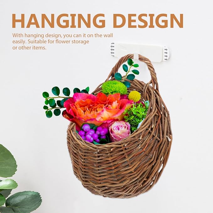 2pcs Hanging Woven Storage Basket Decorative Wall Flower Planter for Indoor Plants Rustic Rattan Design for Home Decor for Kitchen Bathroom Living Room and More