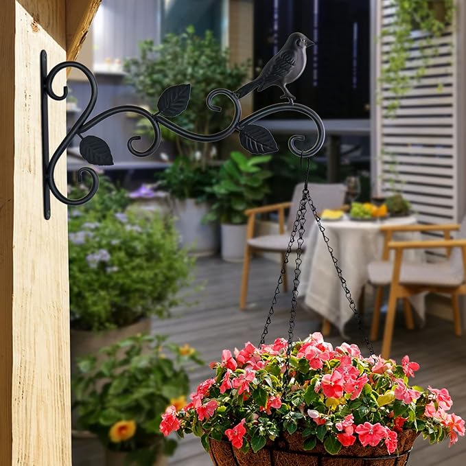 JIALAI HOME Hanging Plants Bracket 12" Bird Planter Outdoor Hooks Hangers for Flower Baskets Pot Bird Feeder Wind Chimes Lanterns Patio Garden Outdoor Indoor Metal Black, 4 Packs