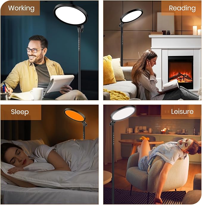 RICIAL Light Therapy Lamp,12000 Lux UV-Free Sun Lamp Full Spectrum Sunlight Lamp with 12" Panel/71 High/4 Color Temperature/5 Brightness/Remote Control, 2 in 1 Retractable Floor Light Therapy Lamp