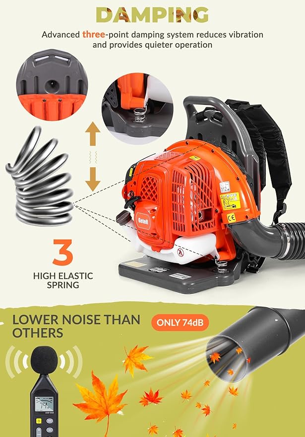 Gas Powered Backpack Leaf Blower – 65CC 2-Stroke Engine, 850 CFM & 220 MPH for Heavy Duty Commercial Lawn Care, Wet Leaf & Debris Removal (GT3672)