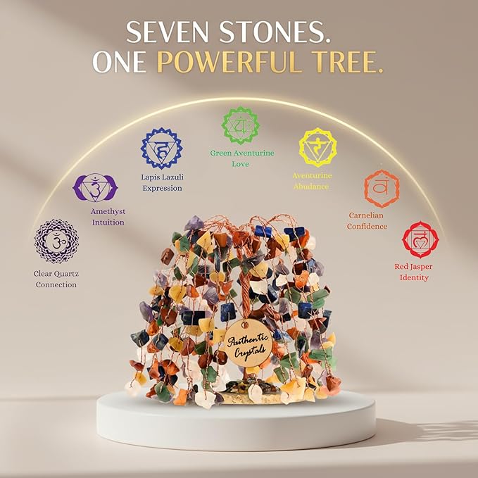 7 Chakra Healing Crystal Tree of Life, Home and Office Desk Décor, Feng Shui Money Bonsai Trees for Postive Energy, Wealth, Good Luck, Protection, Spiritual Gifts, Reiki Healing Crystals and Stones