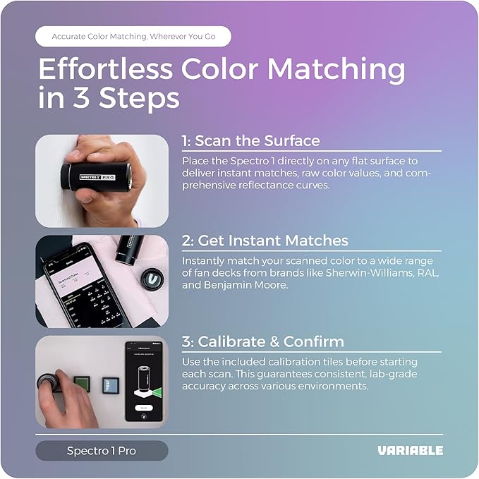 Spectro 1 Pro Spectrophotometer Paint Color Matching Tool with Charging Cable & Carrying Pouch, Portable Color Reader, Colorimeter Spectrometer Color Sensor, Paint Scanner & Color Meter for Designers